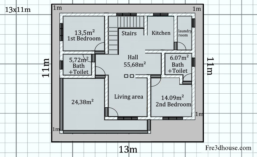 Free Download 13x11m House Plan Free Download Small House Plan