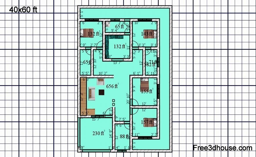 Free 40 X 60 House Plan, 40 Feet By 60 House Plans