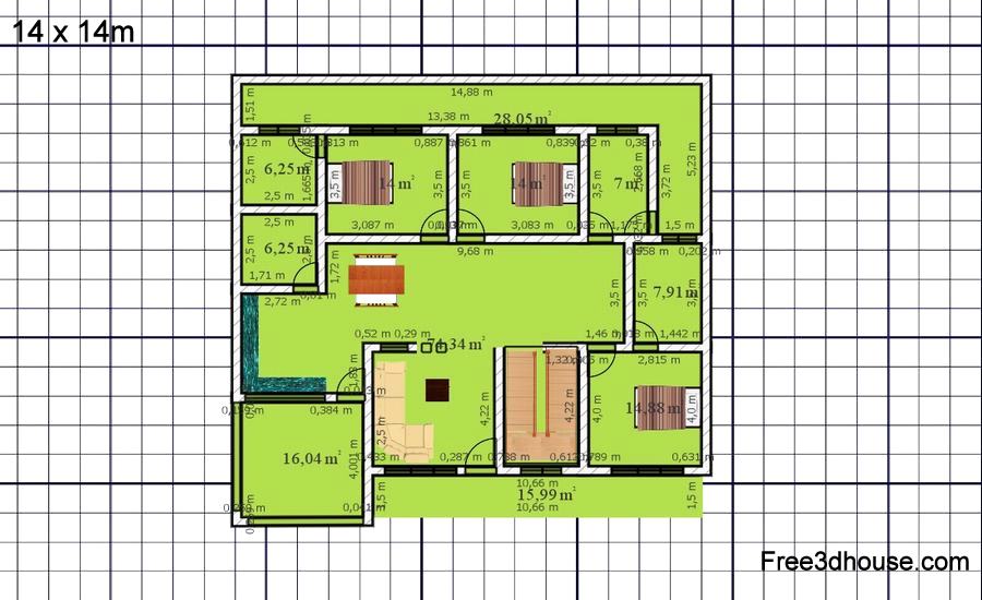Free Download 14 x 14m House Plan Free Download Small House Plan